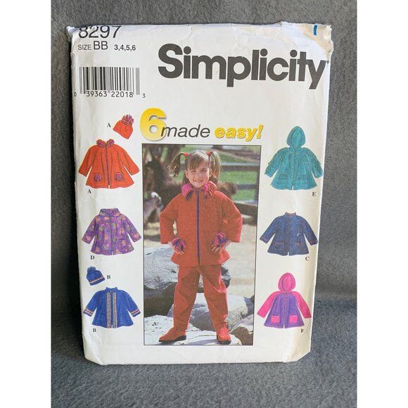 Simplicity Girls Jacket Hat 6 Made Easy Sewing Patterns Sz 3-6 8297 - Uncut - Picture 4 of 4